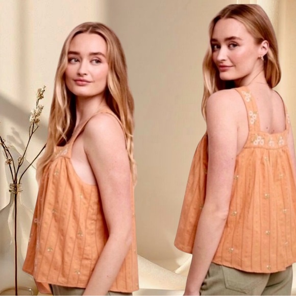 Boho Embroidered Smock Tank | Earthy Orange Neutral Elegance - Picture 5 of 7